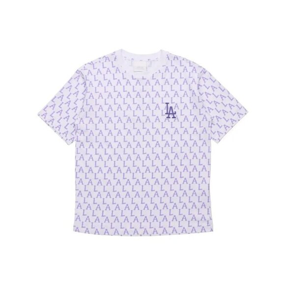 NWOT MLB LA DODGERS White Purple Monogram Logo Cotton Crew Neck T-Shirt, Size XS - Picture 1 of 13